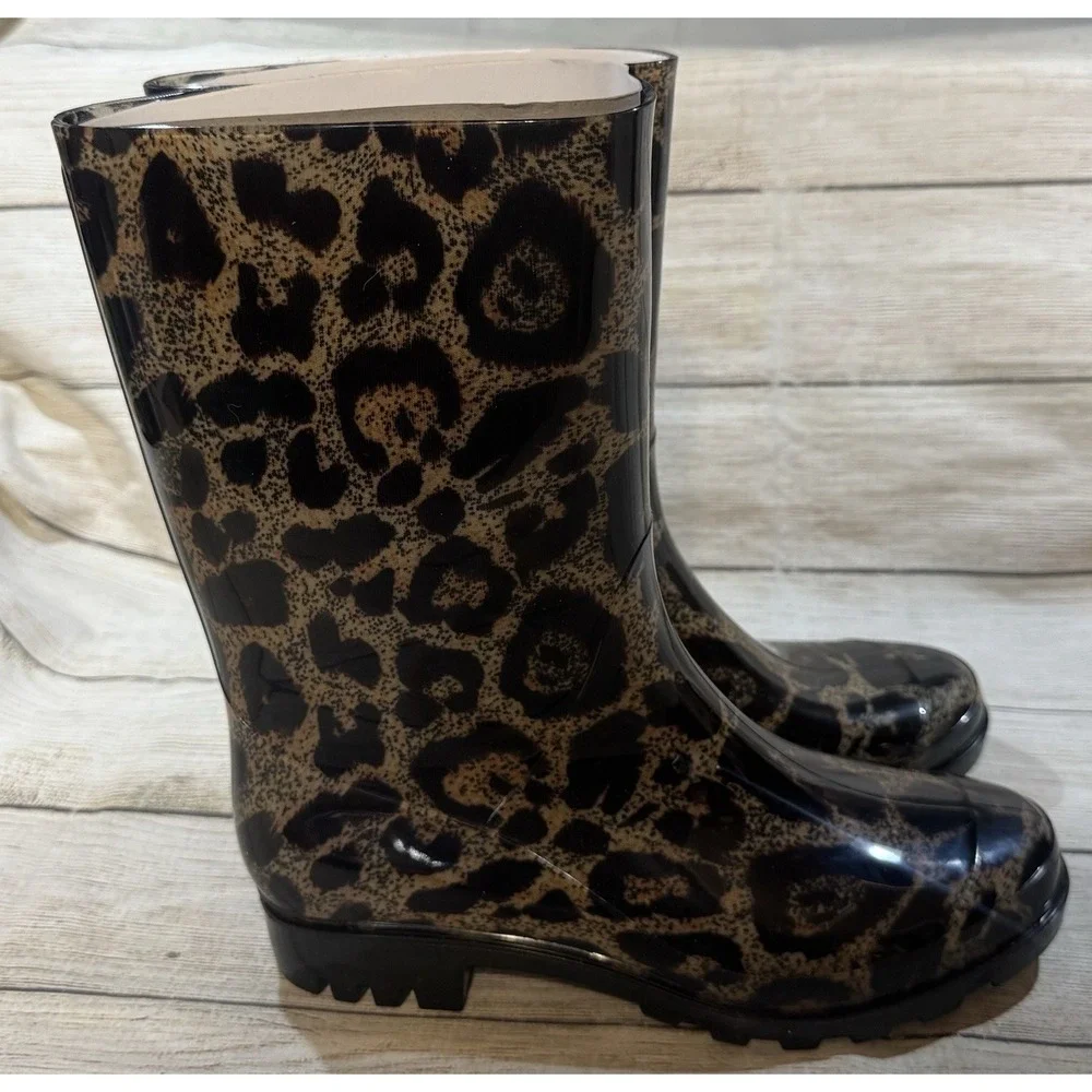 NEW Corkys Riverwalk Leopard Tall Muck Slip On Rain Boots Shoes Sz 6 NIB